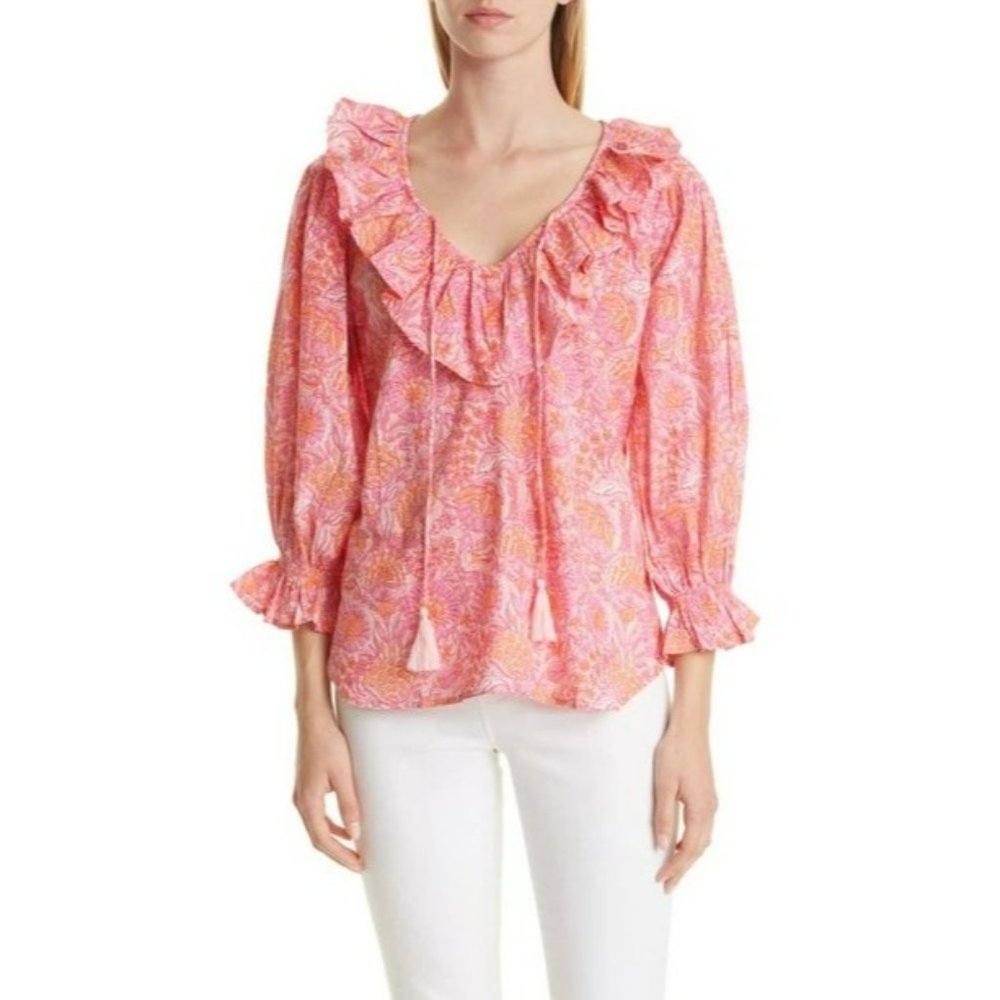 New Mille May Pink Carnation Ruffle Top Size Medium
